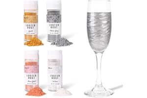 MILOVIN Edible Glitter for Cocktails, Luster Dust Edible, 4 Colors 5g/bottle Edible Glitter for Baking, Drinks, Cake Decorating, Cupcakes, Chocolate, Strawberries, and Waffles(Gold, Rose Gold, White, Silver)