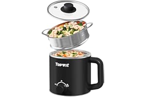 Topwit Hot Pot Electric with Steamer, 1.6L Ramen Cooker, Electric Pot for Pasta, Shabu-Shabu, Oatmeal, Soup and Egg, Portable