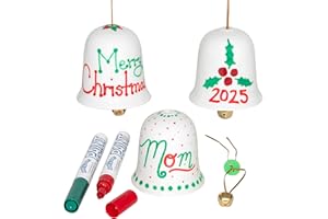 READY 2 LEARN Christmas Crafts - Design Your Own Porcelain Bells - Craft Kit for Kids - Christmas Tree Decorations - All Materials Included, Green,Red, Set of 3
