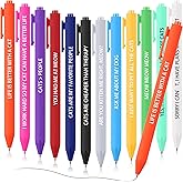 Sayglossy 12 Pcs Funny Cat Pens, Assorted Colored Cat Lovers Pens Set with Funny Phrase, Black Ballpoint Pens for Everyday, Cute Gifts for Cat Moms Vet Techs Pet Owners Coworkers