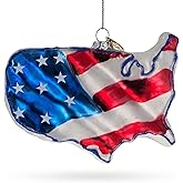 United States Flag on Map Glass Christmas Ornament