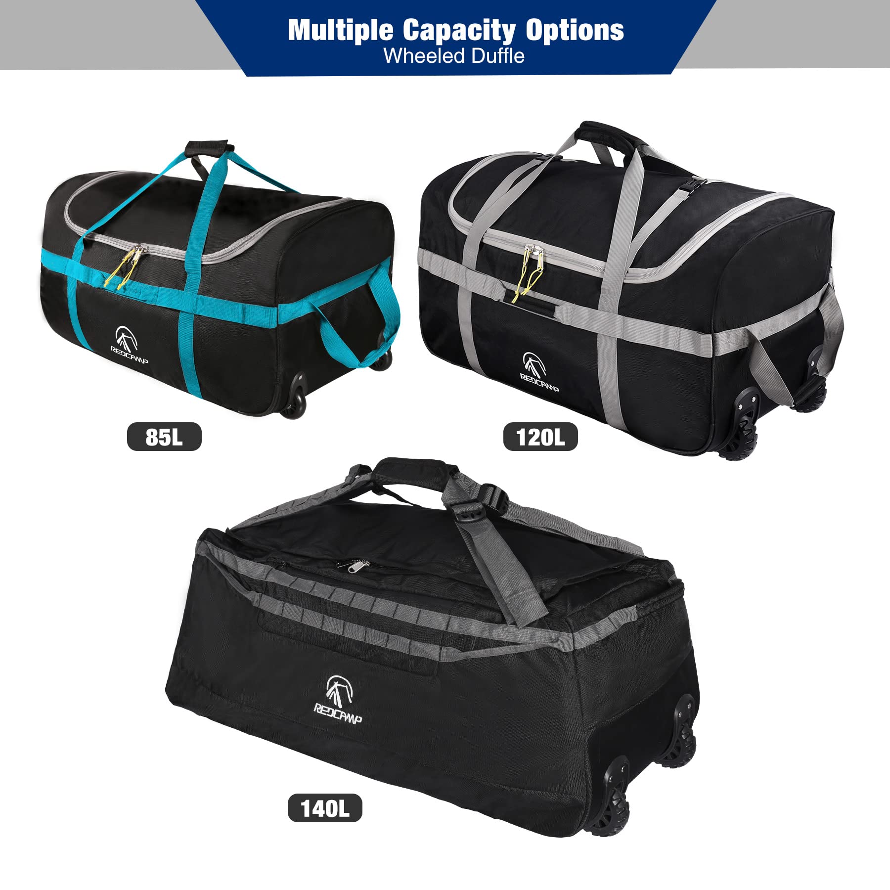 REDCAMP 85L/120L/140L Foldable Duffle Bag with Wheels, Large Travel Duffel Bag
