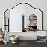 Chende Black Arched Mirror, 36'' x 24'' Decorative Wall Mirror with Wooden Frame, Modern Scalloped Mirror for Entryway, Livin
