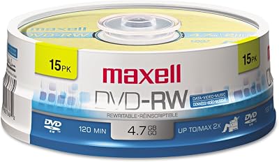 Maxell 4.7GB DVD-RW 15 Disc Spindle Recordable Rewritable Media