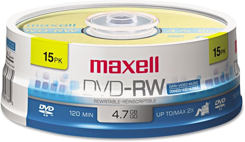 Maxell 4.7GB DVD-RW 15 Disc Spindle Recordable Rewritable Media