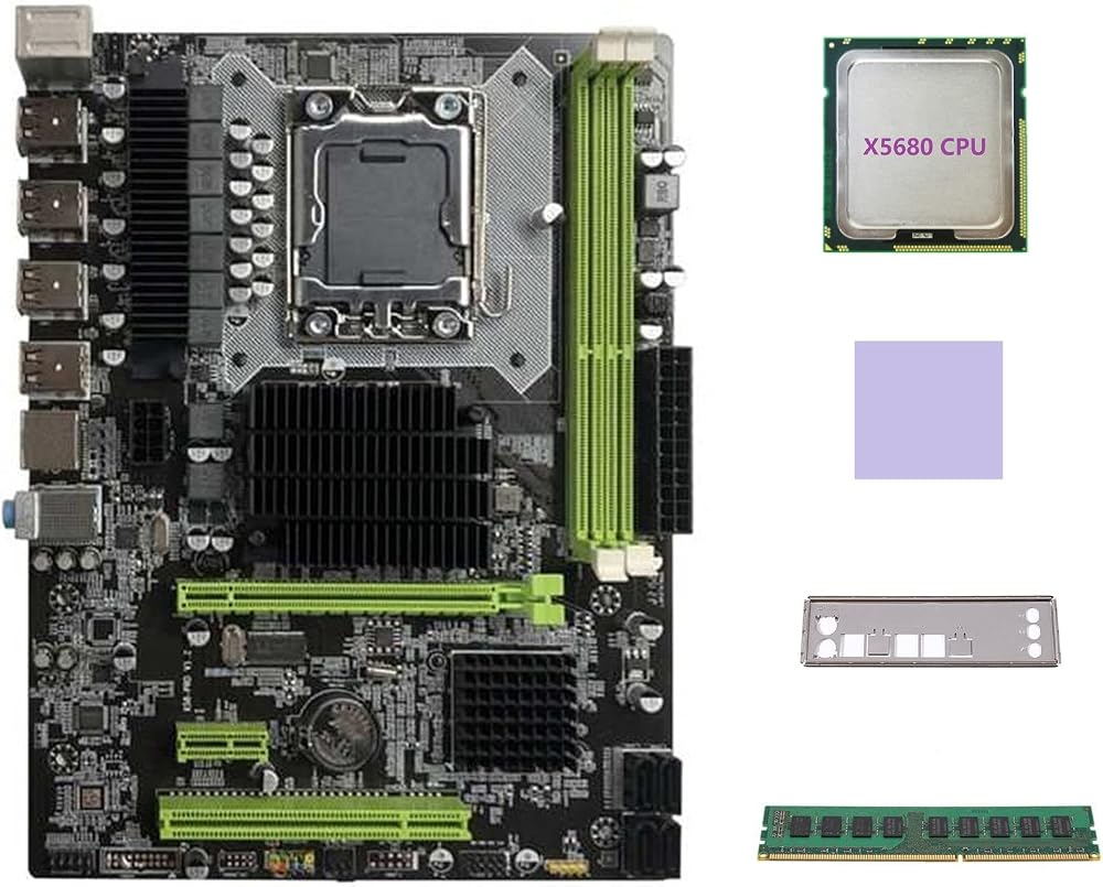 Lodokdre X58 Motherboard LGA1366 w/ X5680 CPU DDR3 4GB 1066MHz RAM Thermal Pad