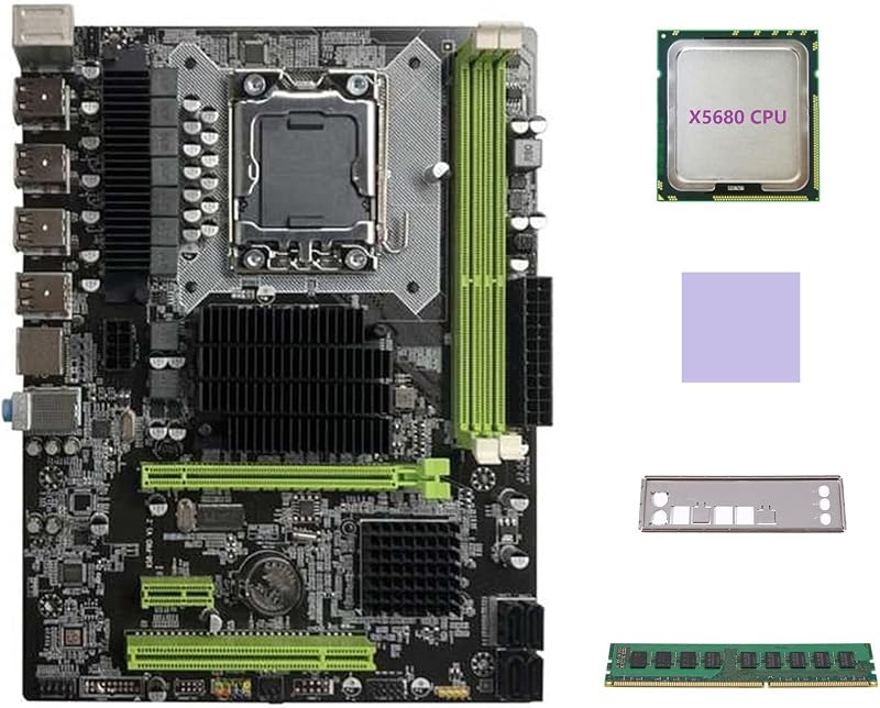 Lodokdre X58 Motherboard LGA1366 w/ X5680 CPU DDR3 4GB 1066MHz RAM Thermal Pad