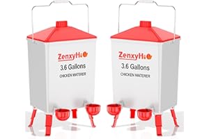 ZenxyHoC 2 * 3.6 Gallons Chicken Waterer Bucket with Handle, Adjustable Legs and Anti Roost Cone
