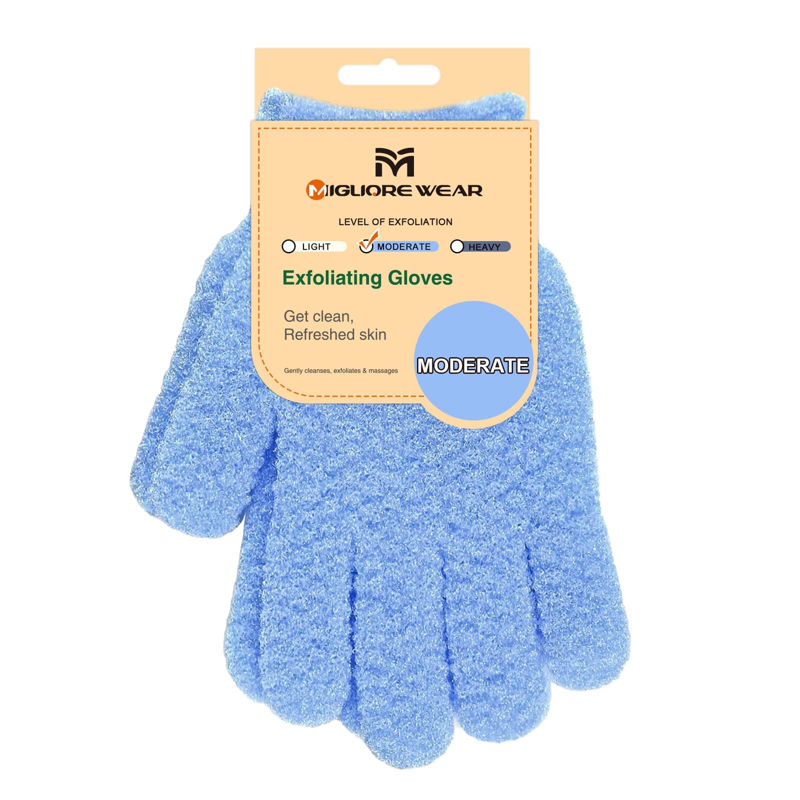Migliore Wear Exfoliating Gloves, 3 DISTINCT TEXTURES Body Scrub Gloves, Natural Bath/Shower Scrubber Gloves, Beauty Loofah Body Exfoliator Mitt with Hanging Loop(Moderate)