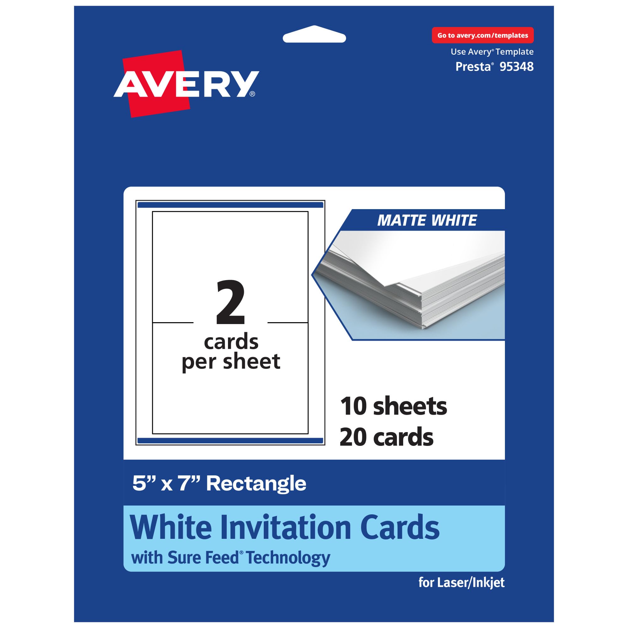 Photo 1 of ***Open box returned***Avery Printable Rectangle Cards, Sure Feed Technology, 5" x 7", Matte White Cardstock, Laser/Inkjet Printable, 20 Total, Great for Invitations and Thank You Messages