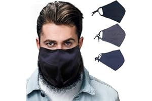 BLU HORN Face Mask from Large to 2XL(X-Large), with nose wire, adjustable loop, breathable (XX-Large, Black/Blue/Gray (3-Pack))