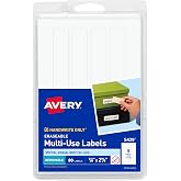 Avery&reg; Erasable Multi-Use Removable Labels, 7/8" x 2-7/8", White, Non-Printable, 80 Blank Labels Total (5429)