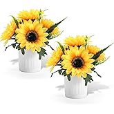 Coferset 2 Pack Sunflower Potted Artificial Flowers Small Fake Plant,Yellow Sunflower Small Artificial Plants for Home Office Farmhouse Coffee Table Bathroom Wedding Party Decor