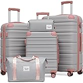TAKUMI Luggage Sets 5 Piece Lightweight Carry On luggage with Duffel Bag ABS+PC Hardshell Suitcases with YKK zippers Double Spinner Wheels Travel Luggage with TSA Lock(GREY PINK, 5 PIECE SET)