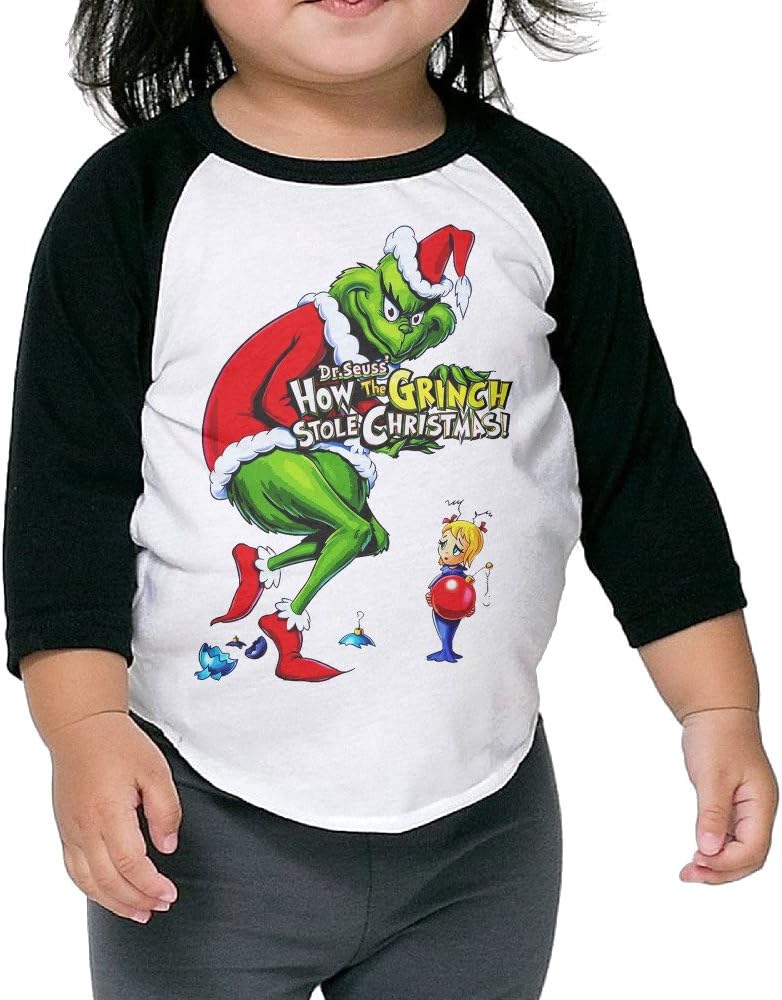 KIMBER Autumn Kids Toddler How The Grinch Stole Christmas Crew Neck 3/4 Sleeves Raglan T Shirts