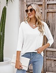 Sherosa Womens Summer Tops 3/4 Sleeve V Neck Casual