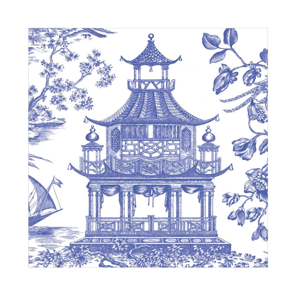 Caspari Chinoiserie Toile Pagoda Luncheon Napkins in Blue- 20 Per Package