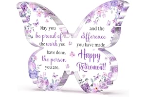 Glydein Unique Retirement Gift for Woman Men 2025, 5x3.8x0.5 Inch Purple Butterfly Acrylic Plaque Decor with Warm Words, Best Retirement Gifts for Coworker Teacher Friend Nurse Boss
