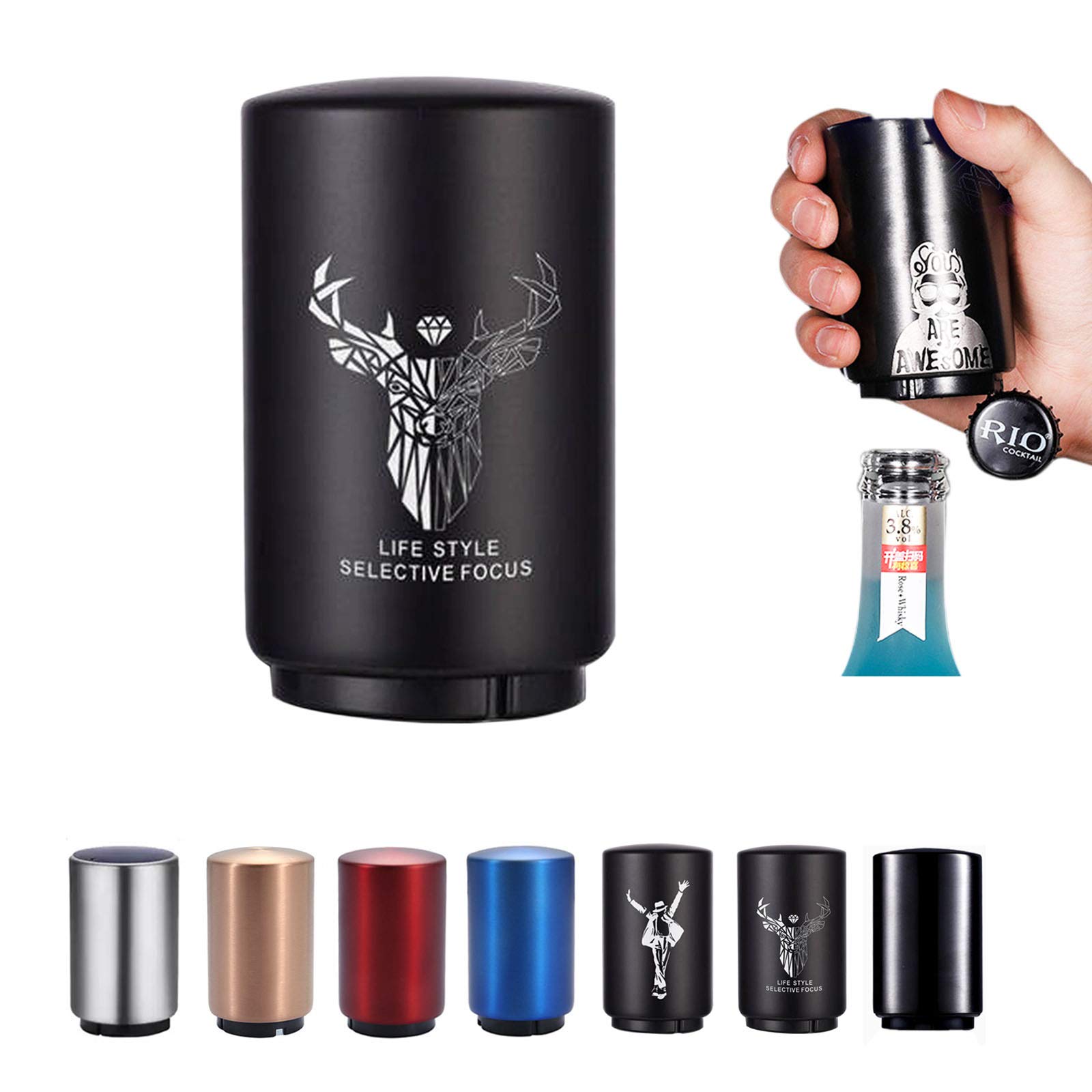 SUOXU Beer Bottle Opener,Gift Men Father's Day,Stainless Steel Magnetic Automatic Push Down Jar Opener,Weak Hands Arthritis Hands Beer Soda Cap Opener,Kitchen Accessories,Dad Husband Birthday Gifts