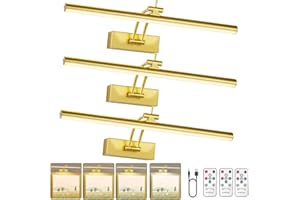 Yuichoy 3 Pack Picture Light Battery Operated for Wall, 16" Wireless Display Art Lighting for Painting with Remote, Dimmable 5200mAh Library Light, Gold Picture Frame Lights for Gallery