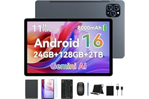Tablet, 2026 Latest Android 16 Tablet with 11 Inch FHD Display, 24GB RAM 128GB ROM /2TB TF, T615 Octa-Core+13MP Camera, 8000m