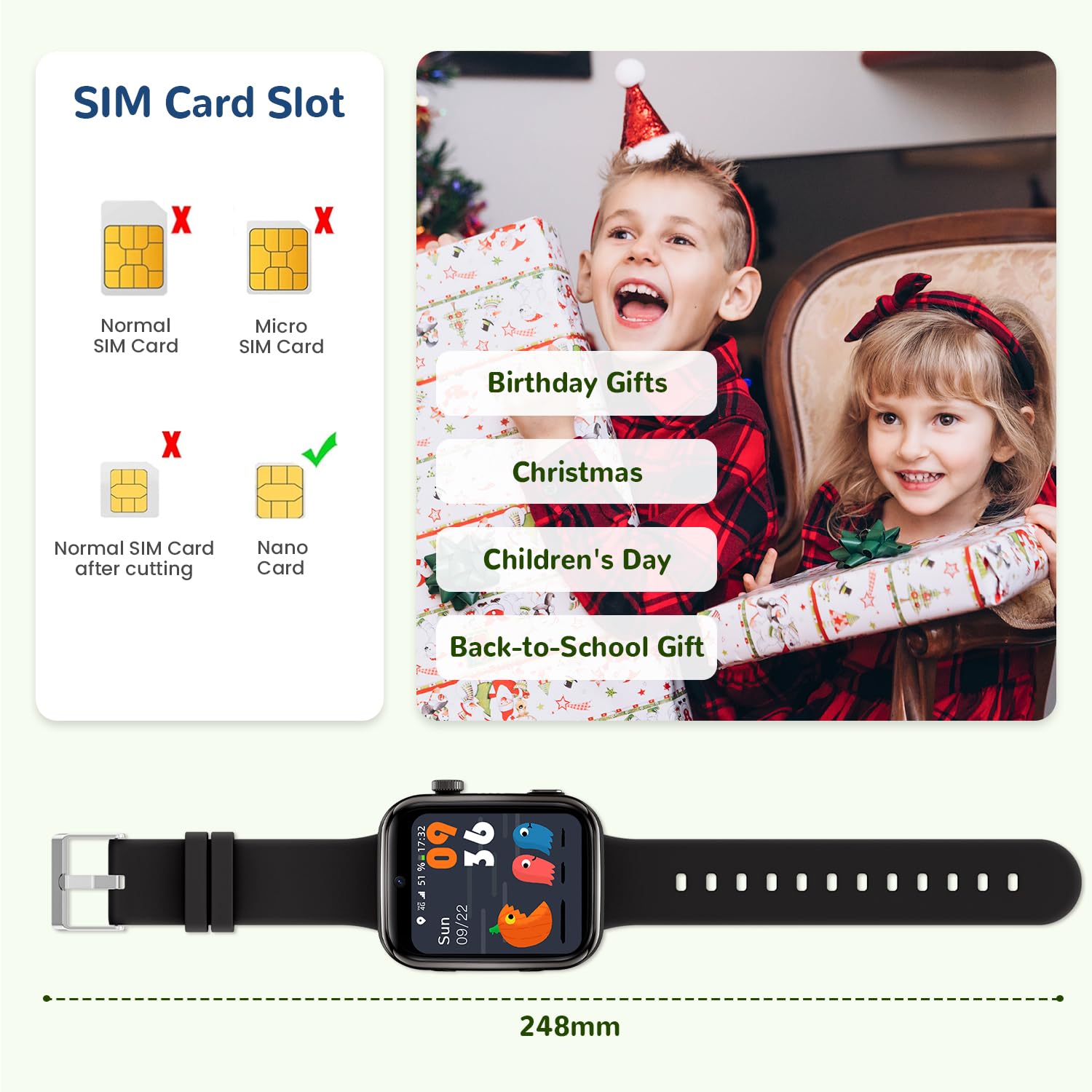 Smartwatch Kinder mit Videoanruf und Telefon, Kinderuhr mit GPS Voice Chat, Whatsapp, WiFi, SOS, SMS, Schulmodus, Schrittzähler, IP68 Wasserdicht, Wecker Kids Smartwatch für Mädchen/Jungen, Schwarz 8