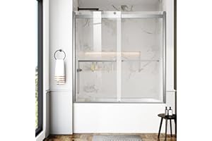 AquivaCoast Bathtub Shower Door, 60″x 62″ Semi-Frameless Sliding Shower Door, Double Sliding Bypass Glass Shower Doors for Bathtub with 5/16" (8mm) Tempered Glass, Brushed Silver
