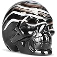 Hxswkk Black Banded Agate Crystal Skull Statue 2" Crystal Stone Skull Head Statues for Halloween Decor Gemstone Carving Human Skull Figurines Skull Gift for Women Men Decorative Crafts Home Decor