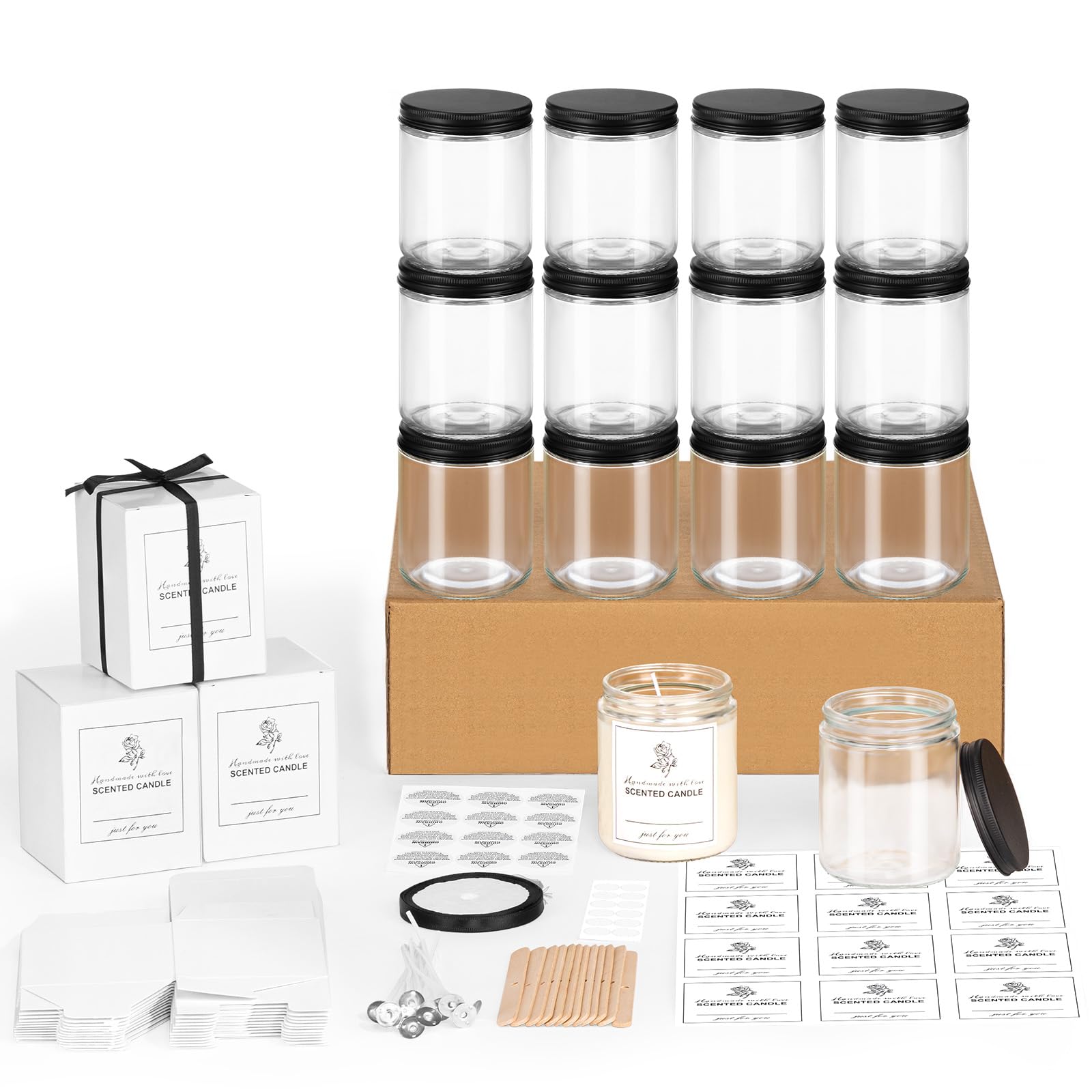 Photo 1 of 12 Pack 8OZ Glass Jars with Metal Lids, Candle Jars with Candle Making Kits, Labels, Gift Box, Empty Canning Jars, for Food Storage, Spice, Liquid