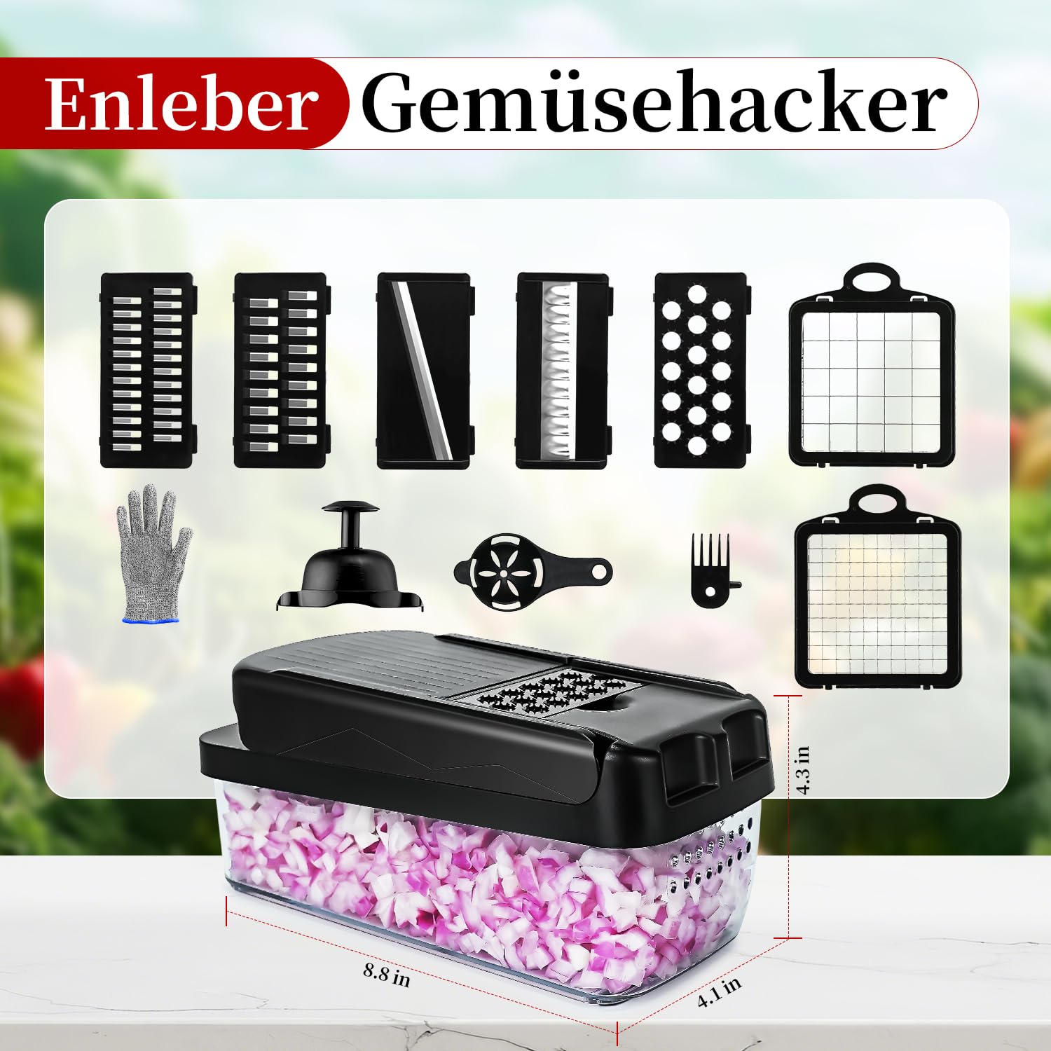 Gemüseschneider, Gemüsehobel Mandoline Gemüsehobel Salatschneider Gurkenhobel Multi Zerkleinerer, Kartoffelschneider Zwiebelschneider Vegetable Chopper Cutter Dicer.Schwarz 2