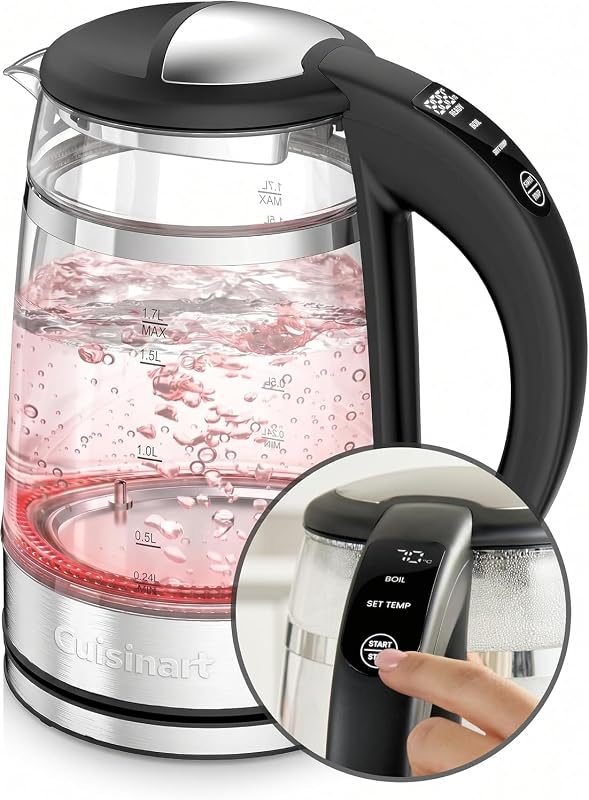 1,7L Glas-Wasserkocher mit variabler Temperaturregelung | 3KW Schnellkochfunktion | Cool-Touch | Doppelwandiges Design | BPA-frei | Tropffreier Ausguss | 360°-Drehbasis