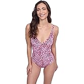 Profile by Gottex Fun Flair Stylish Women’s One Piece V Neck Bathing Swimsuit with Soft Cup and Tummy Control Swim Essential