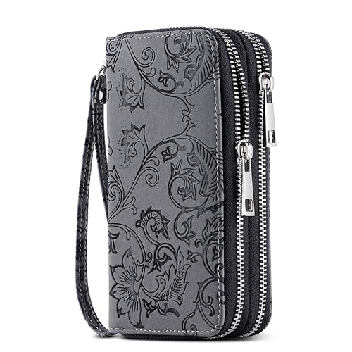 Double Zipper Around Wallet Cellphone Holder Wallet with Wristlet for Oneplus 6 6T Xiaomi Redmi 6 6Pro Y2 A2 Sumsung Galaxy J7 S8