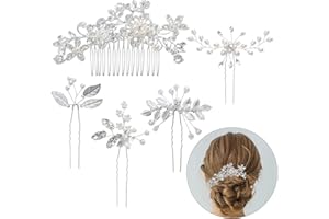 ANBOOR 5 Pieces Wedding Hair Comb Bridal Hair Pins Set Silver Crystal Pearl Hair Side Comb U-shaped Flower Rhinestone Wedding Hair Accessories for Bride Bridesmaid Prom