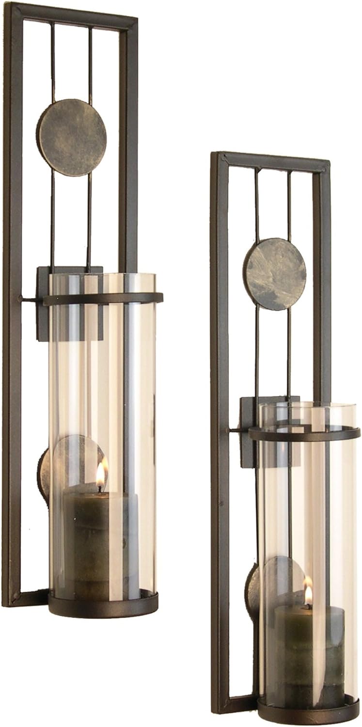 Danya B Set of Two Wall Sconces, Metal Wall Décor, Antique-Style Metal Sconce for Home, Patio or Office – Decorative Metal Wall Scone, Candle Holder, Real or Battery Operated Candles: Home & Kitchen