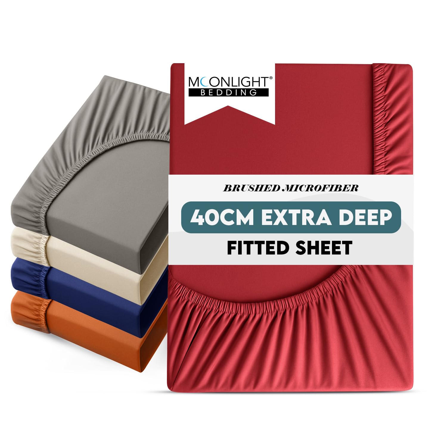 Moonlight Bedding Fitted Sheet 40 Cm Extra Deep Pocket Bed Sheets 16 inch Ultra Soft Bottom Sheet Brushed Microfiber Breathable Shrinkage and Fade Resistant (Red, Single)