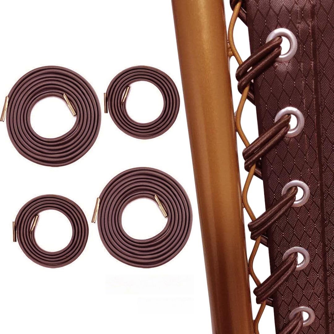 POFET Universal Replacement Cords Laces Recliner Replacement Elastic Cord for Zero Gravity Chair, Garden Sun Recliners, Lounge Chair and Bungee Chair, 4 Pack, Brown