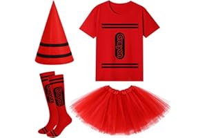 Clovilet 4 Pcs Halloween Crayon Costume Include Crayon Shirt,Tutu SKirt,Socks and Cone Hats for Women Group Dress Up