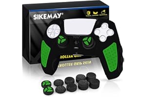 SIKEMAY PS5 Controller Skin, Anti-Slip Thicken Silicone Protective Cover Case Perfectly Compatible with PlayStation 5 Controller Grip with 10 x Thumb Grip Caps (Black-Green)