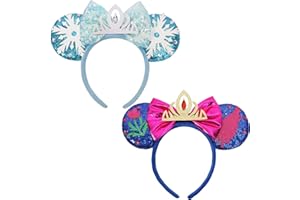UNSPAZ Mouse Ears Headbands, Sequin Mouse Ears for Women Girls, Shiny Bow Headband for Role Play Party Decorations Hair Accessories