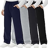 LessonZoo 4 Pack Boys Sweatpants Straight Leg Open Bottom Athletic Joggers Lightweight Elastic Waist Pants with Pockets