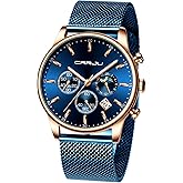 CRRJU Men's Fashion Casual Watches Auto Date Chronograph Watch Men Nice Work Watches Waterproof 30M Full Steel Quartz with Mesh Strap