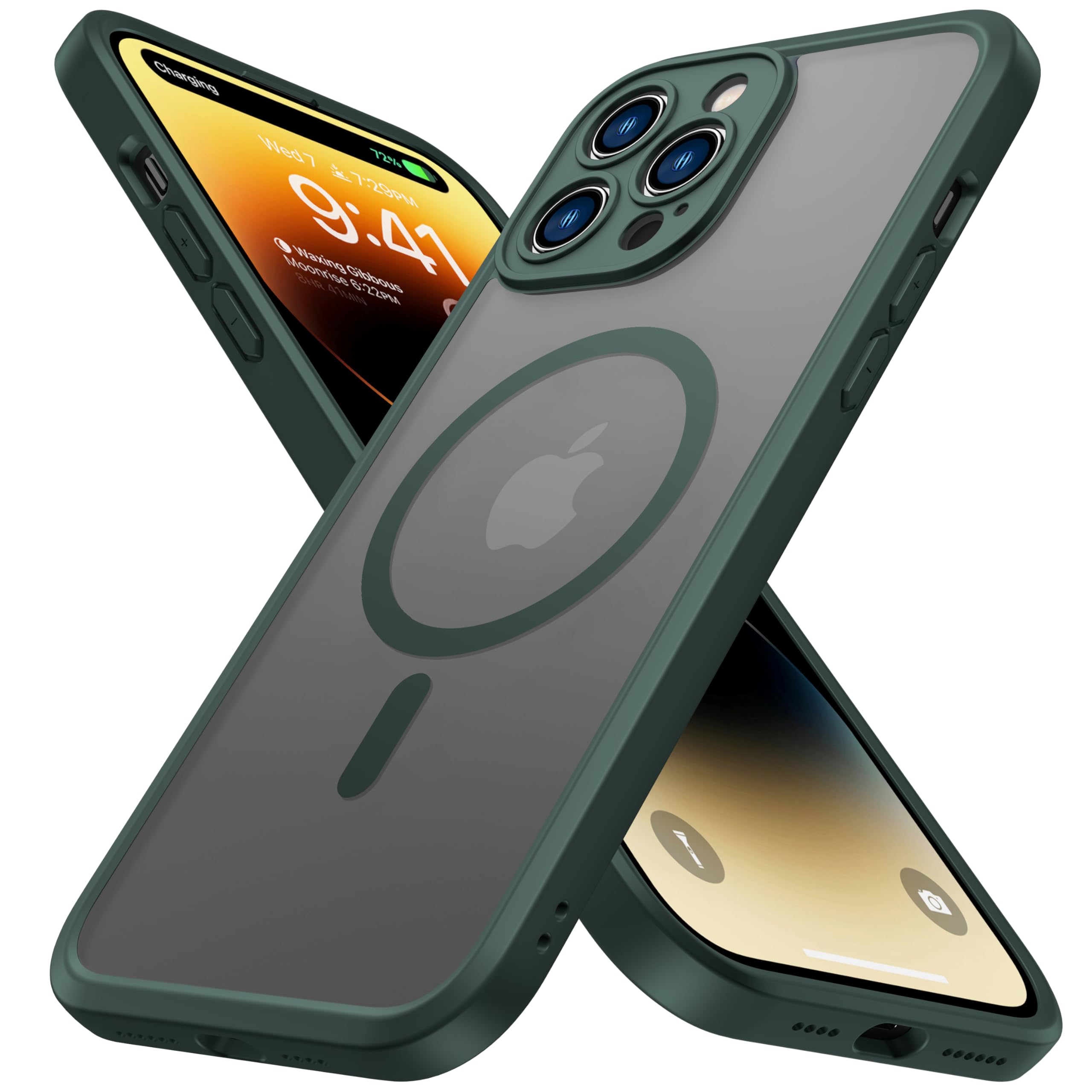 Photo 1 of ImpactStrong Magnetic Guard Designed for iPhone 14 Pro Max Case [Camera Protection] [Military Grade Drop Tested] [Compatible with MagSafe] Slim Translucent Matte Phone Case (6.7") - Dark Green