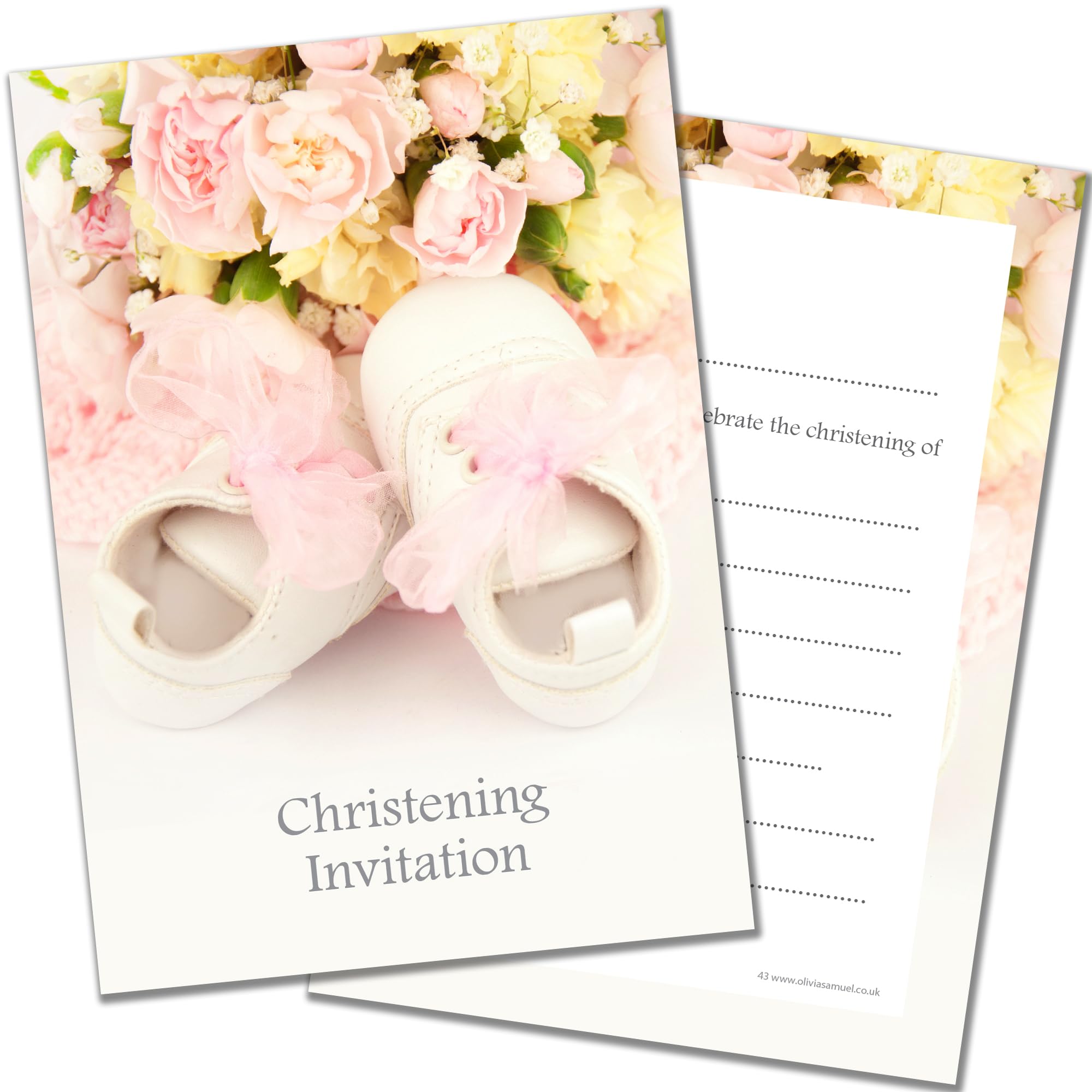 Olivia Samuel 20 x Girls Christening Invitations - Pink Shoes Design - A6 Postcard Size with envelopes