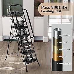 KINGRACK 5 Step Ladder with Tool Platform, 900 lbs