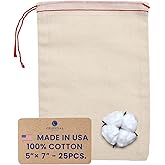 Celestial Gifts Muslin Bags - 100% Cotton Drawstring Bags Medium 25pcs, 5x7, Reusable Tea, Coffee, Jewelry, Gift, Spice Pouch and Sachet Bag - Made in USA - (Red Hem and Drawstring)