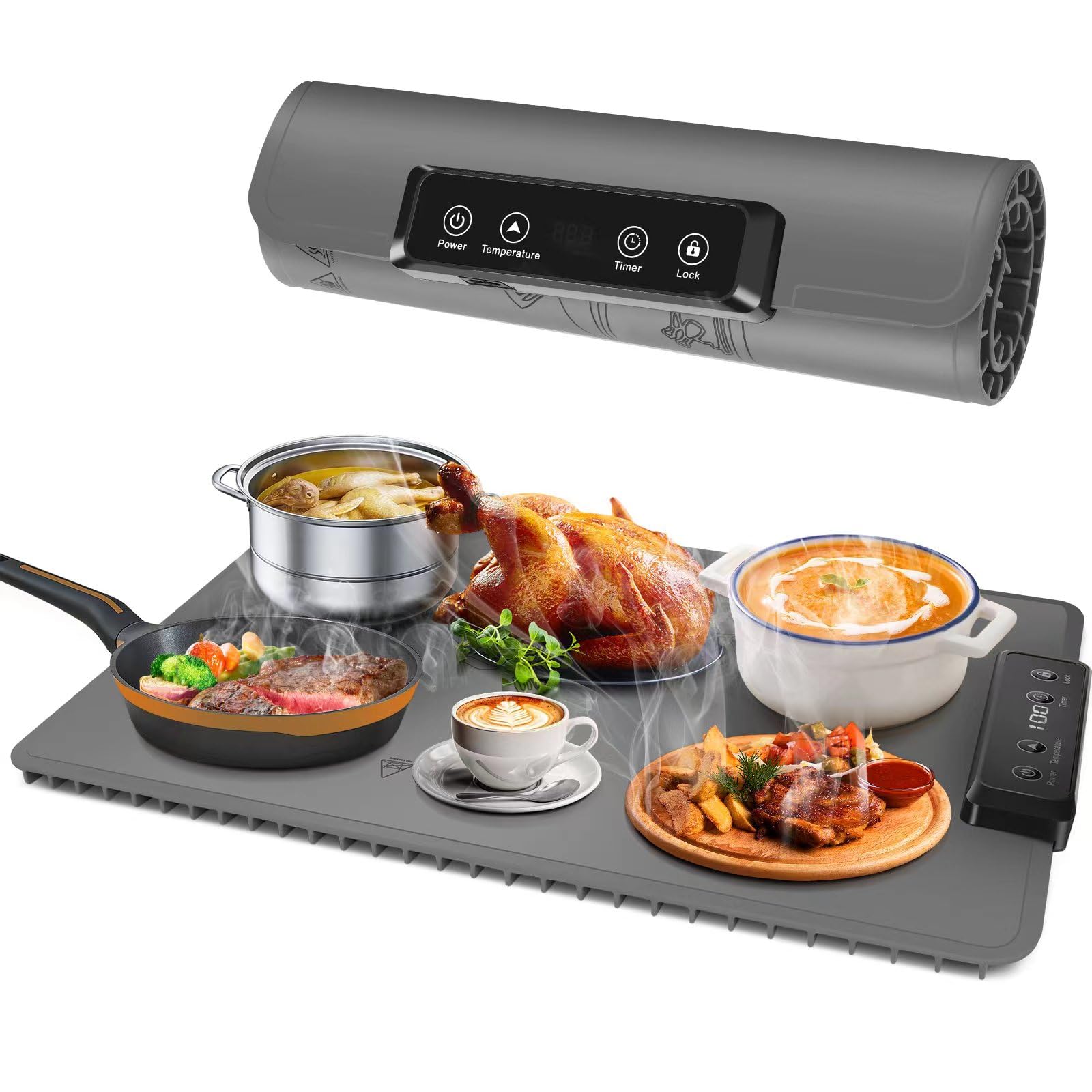 Photo 1 of Portable Warming Mat For Food - Warmers For Parties Buffet, Electric Fast Warming Tray For Home & Kitchen, Roll Up Buffet Hot Plates Heat Pad For Family Meals with Timer & 8-level temp