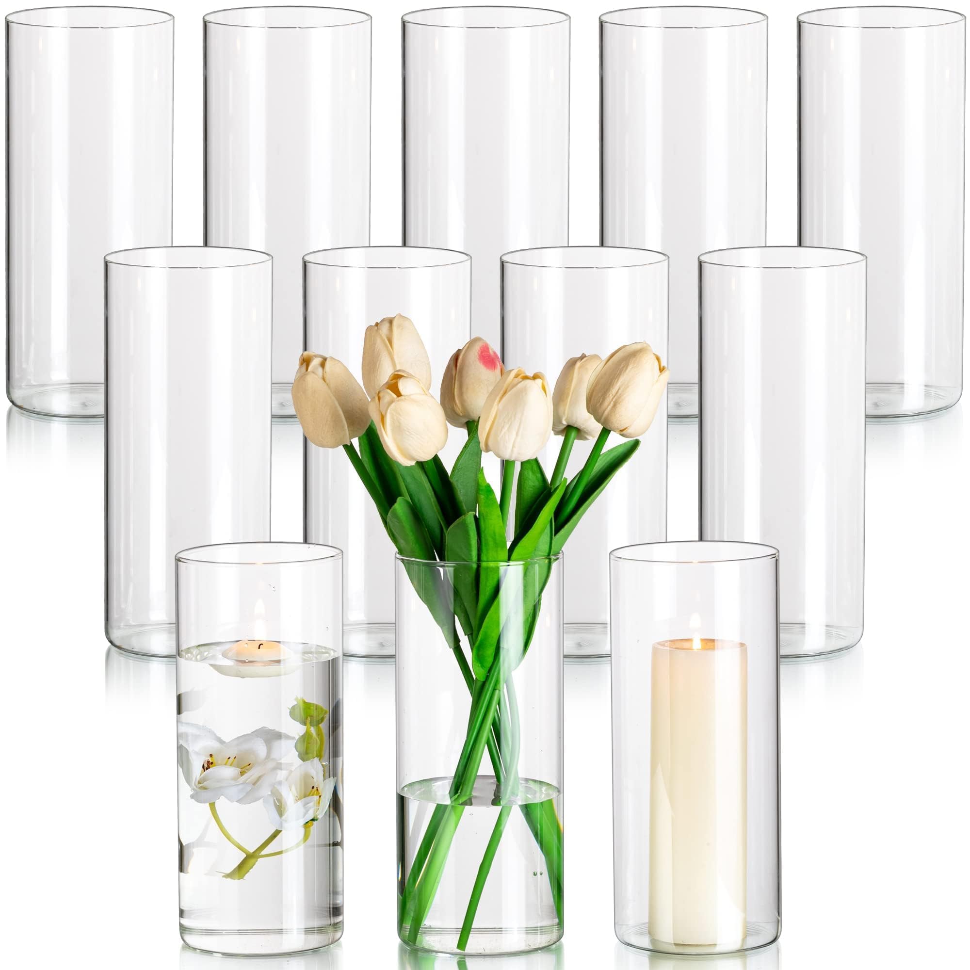 Photo 1 of ***PARTIAL SET/ MISSING PIECES*** Glasseam Glass Cylinder Vases for Centerpieces, Clear Flower Vase Set of 12, Modern Floating Candle Vases Decor, Decorative Hurricane Pillar Candle Holders for Wedding Dining Table Decorations, 8in