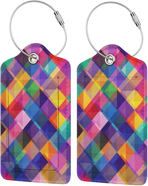 COWDIY PU Leather Luggage Tag, Colorful Geometric Pattern