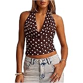 Milumia Women's Polka Dots Halter Top Y2k Drapped Cowl Neck Ruched Going Out Crop Tops